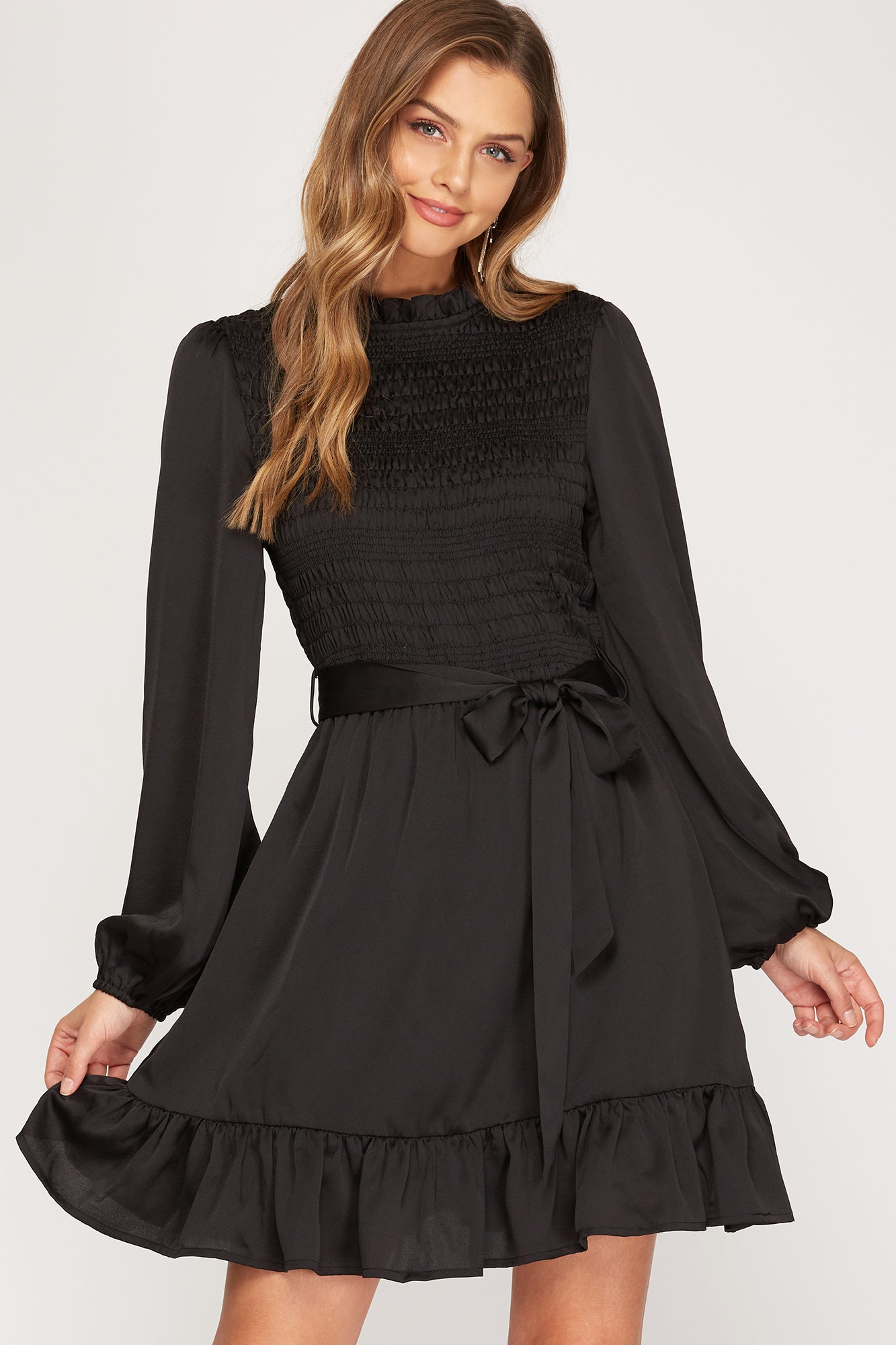 satin smock dress Satin Smocked Back Dress