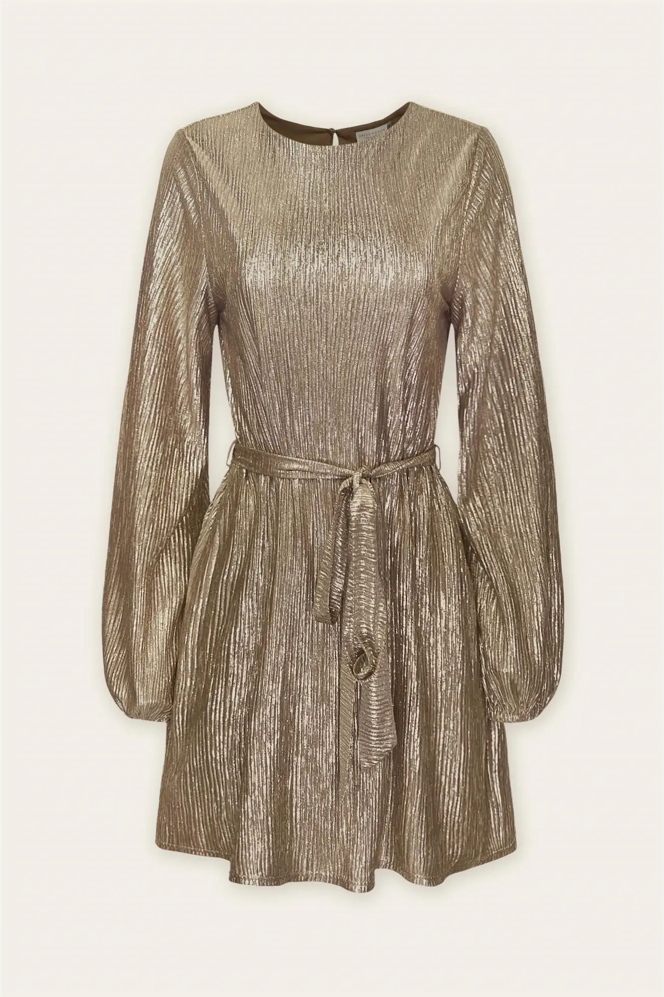 Gold Pleated Tie Waist Mini Dress Gold / S Gold Pleated Tie Waist Mini Dress Gold / S