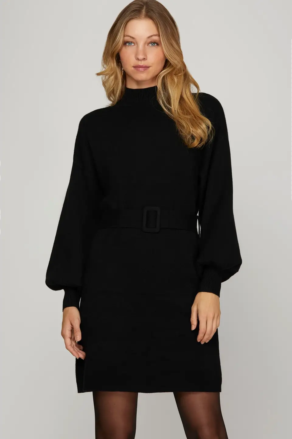 Belted Sweater Dress, Black